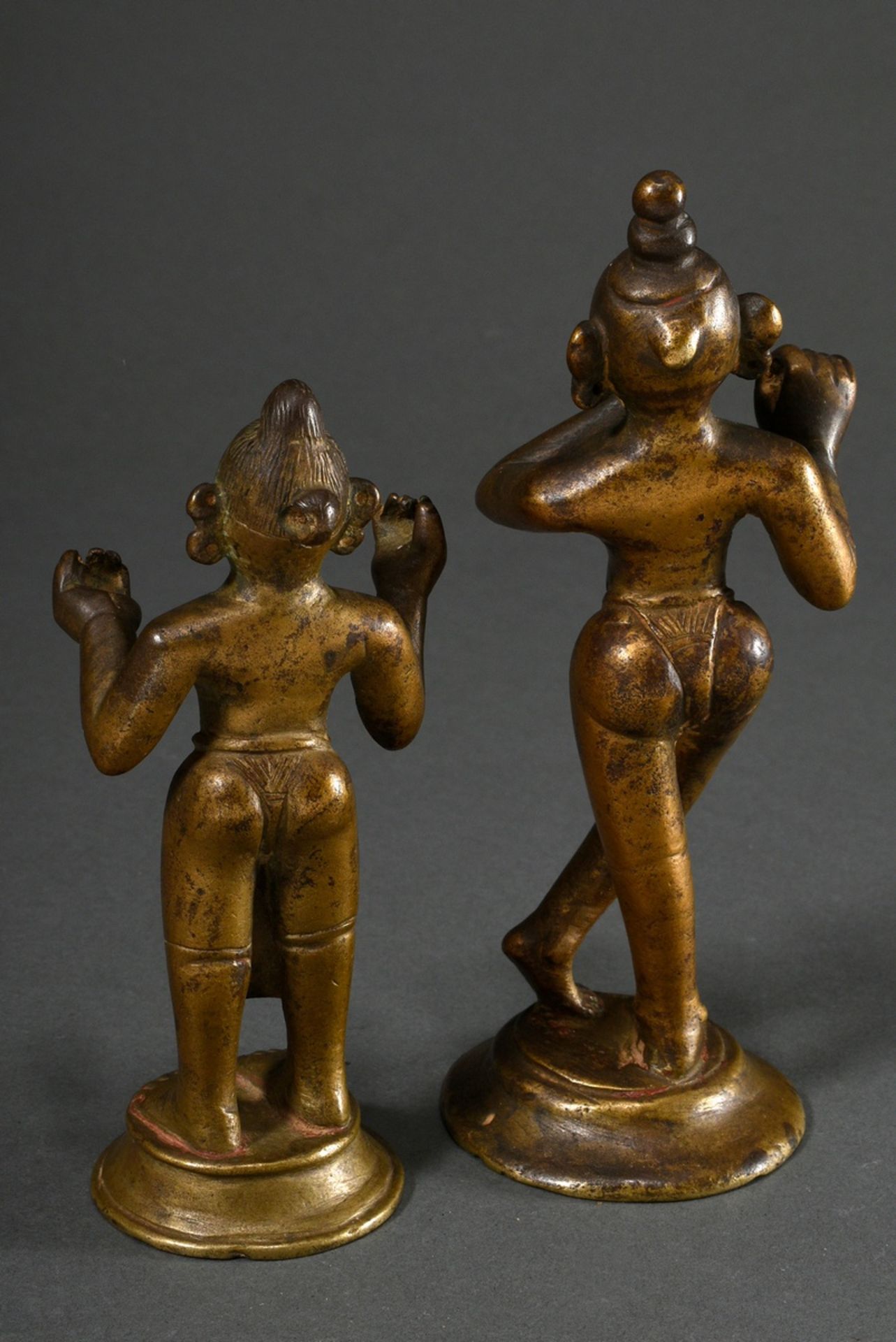 2 Feuervergoldete Bronze Figuren "Krishna Venugopola" und "Gopi Radha", Indien, wohl 17./18. Jh., H - Bild 2 aus 5