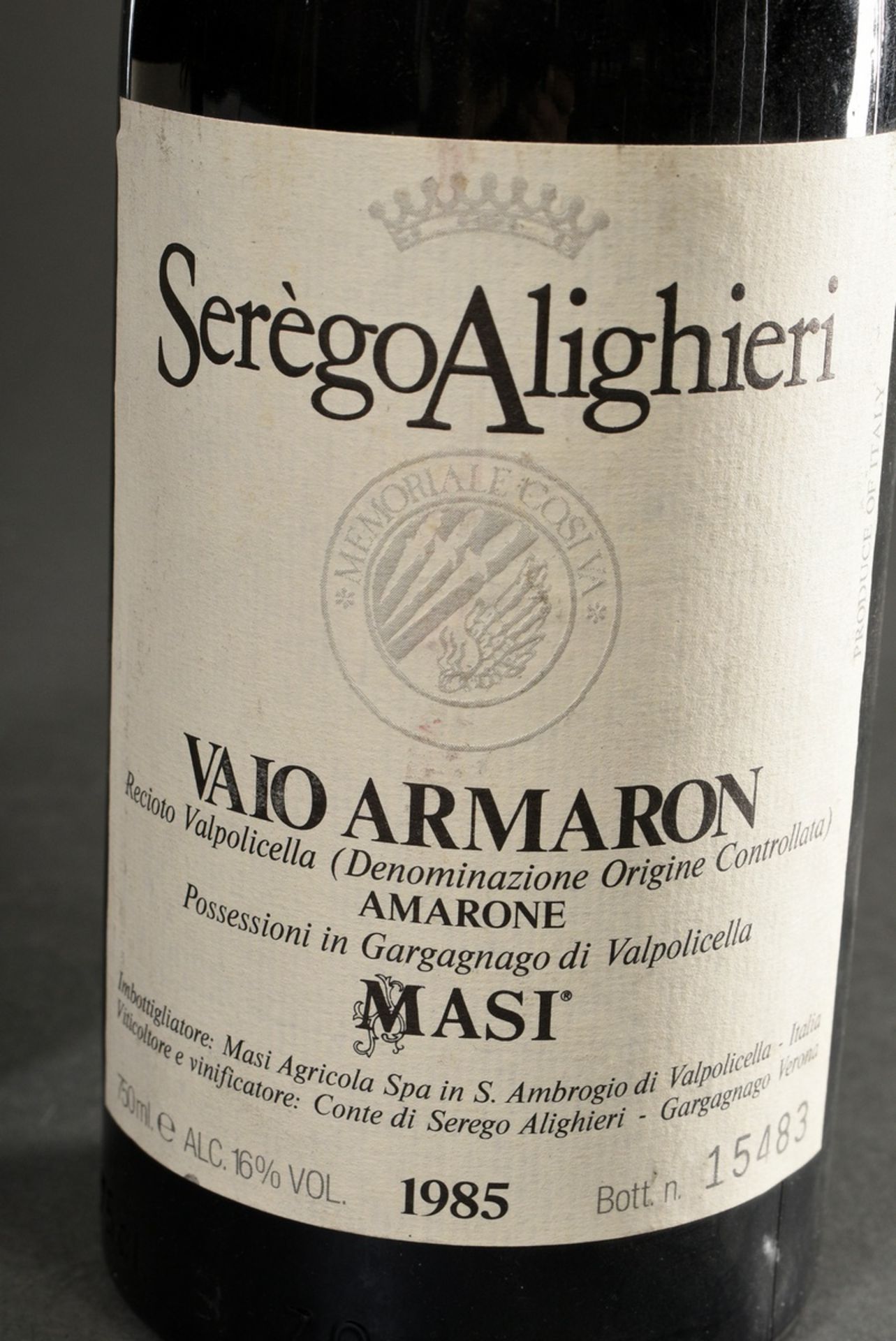 2 Flaschen 1985 Masi Serego Alighieri Vaio Armaron, Valpolicella DOC, Rotwein, Italien, 0,75l, hs - Bild 2 aus 4