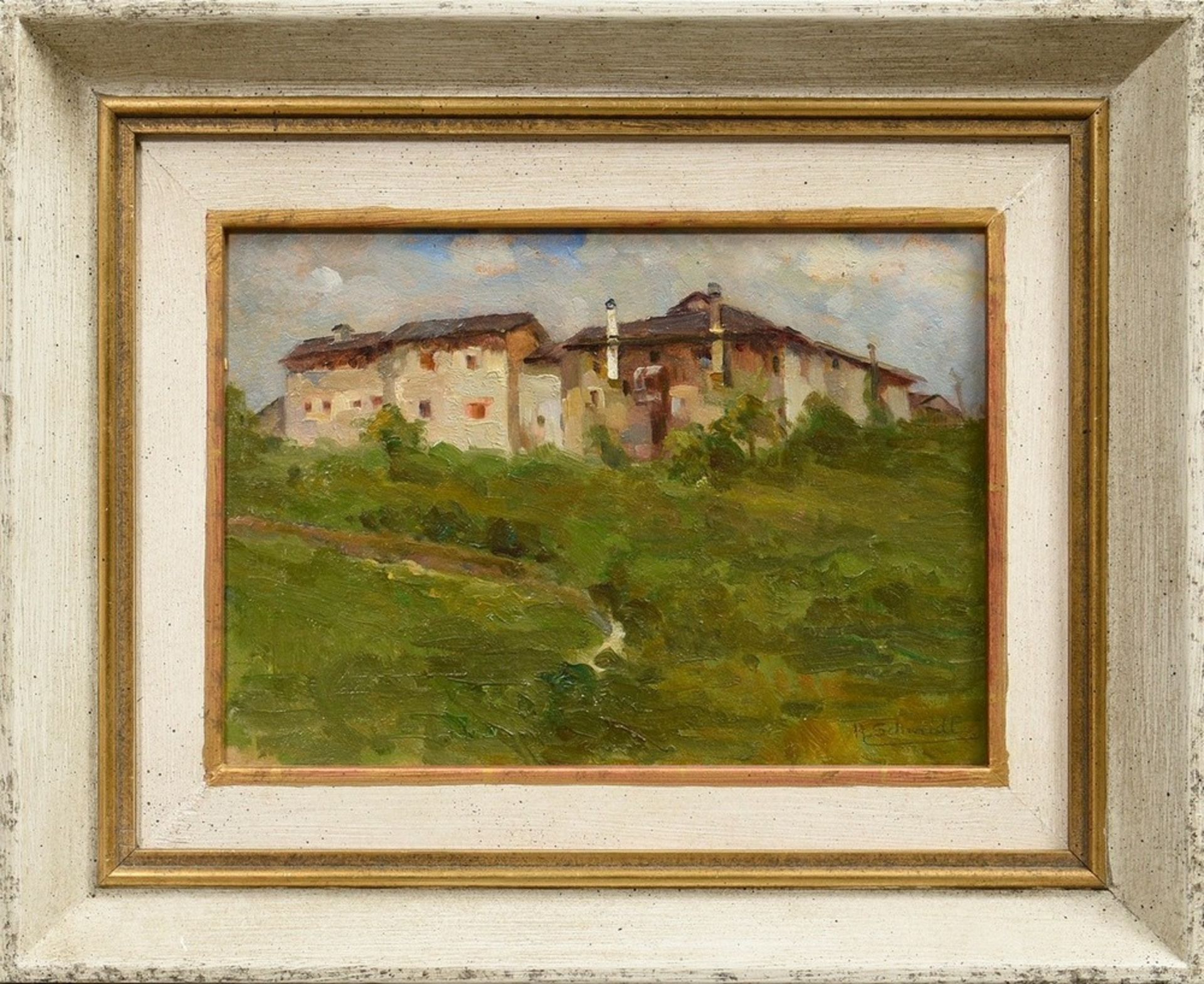 Schmidt, Rosa (1880-?) "Houses near Monte Grappa", oil/cardboard, sign. b.r., 16,2x23,4cm (w.f. 28, - Image 2 of 4