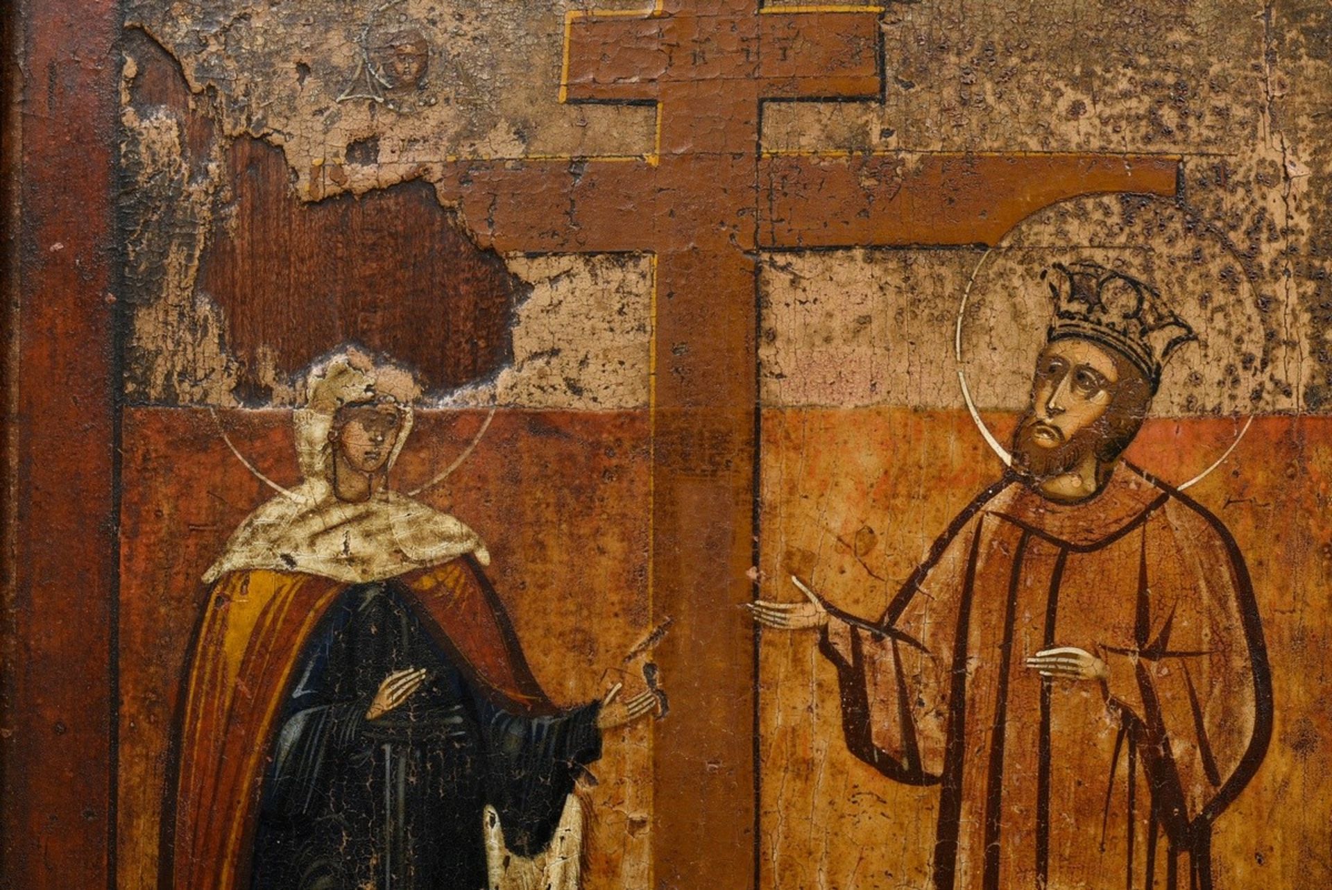 Südrussische Ikone "Konstantin und Helena bei der Auffindung des wahren Kreuzes" 19.Jh., Eitempera/ - Bild 2 aus 5