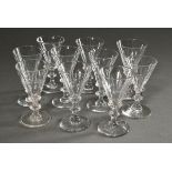 10 Sherry glasses with half surface cut on funnel domes over a round foot with nodus in the stem, h