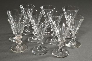 10 Sherry glasses with half surface cut on funnel domes over a round foot with nodus in the stem, h