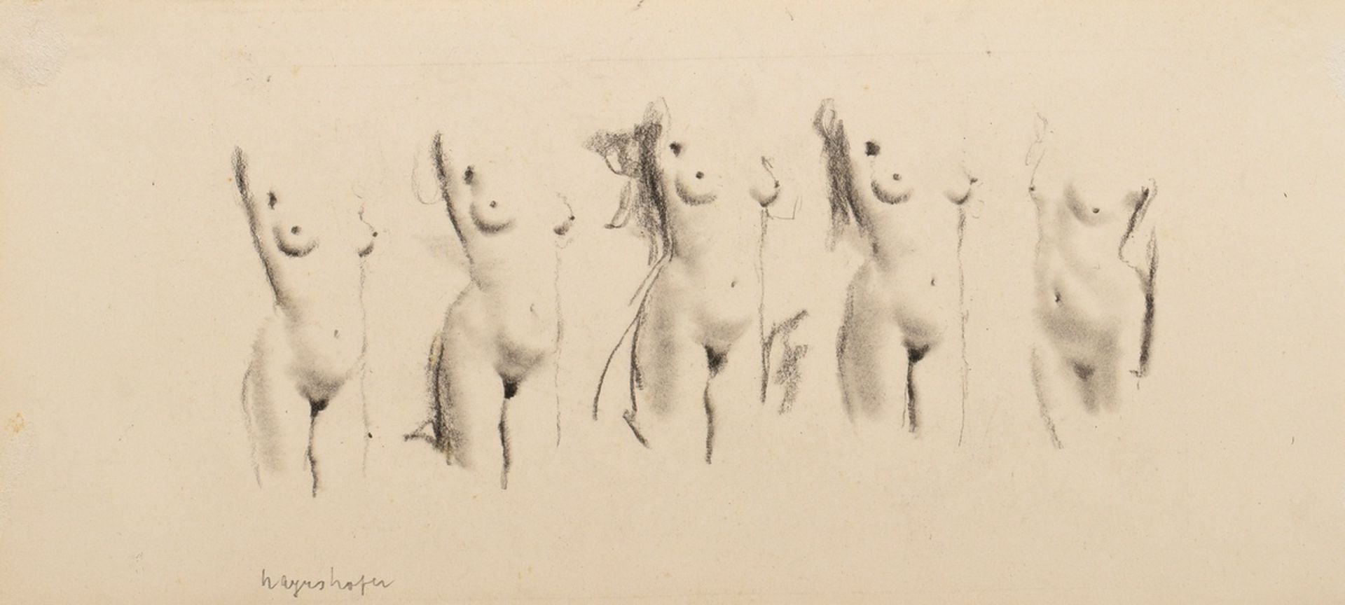 17 Mayershofer, Max (1875-1950) "Female nude drawings", charcoal, each sign., each mounted in passe - Image 18 of 19