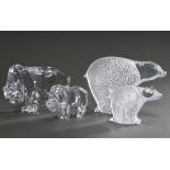 4 Diverse Teile Glas und Kristall "Eisbären", 2x Skandinavien mit eingeschmolzenen Silber Folien, 2