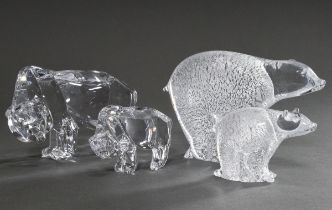 4 Various pieces of glass and crystal "Polar Bears", 2x Scandinavia with melted silver foils, 2x si