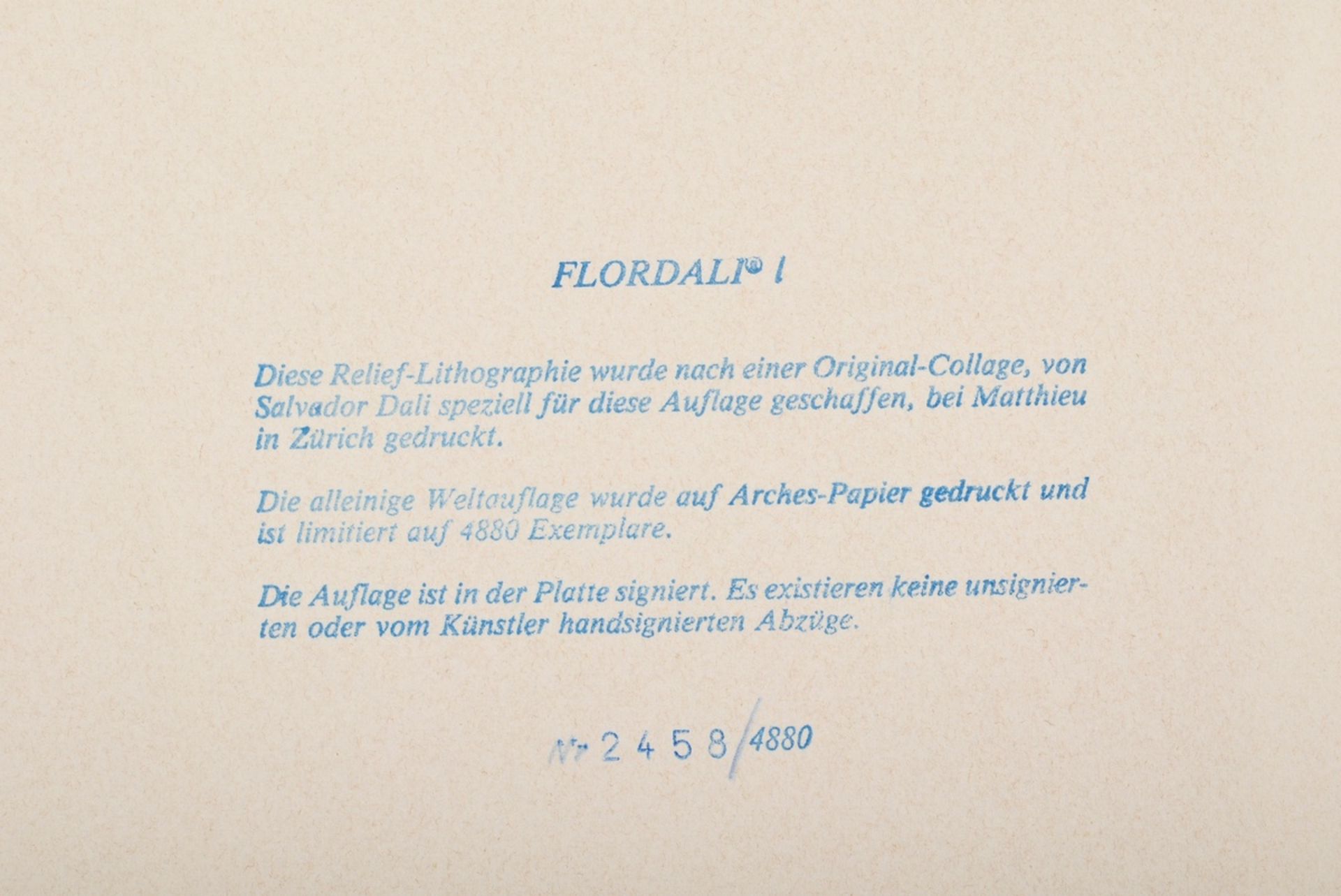 Dalí, Salvador (1904-1989) "Flordali I" 1981, Farblithographie mit Reliefprägung, 2458/4480, u.r. i - Bild 4 aus 4