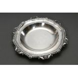 George III plate with curved rim and sculpted shell ornaments, engraved family crest "Angel with es