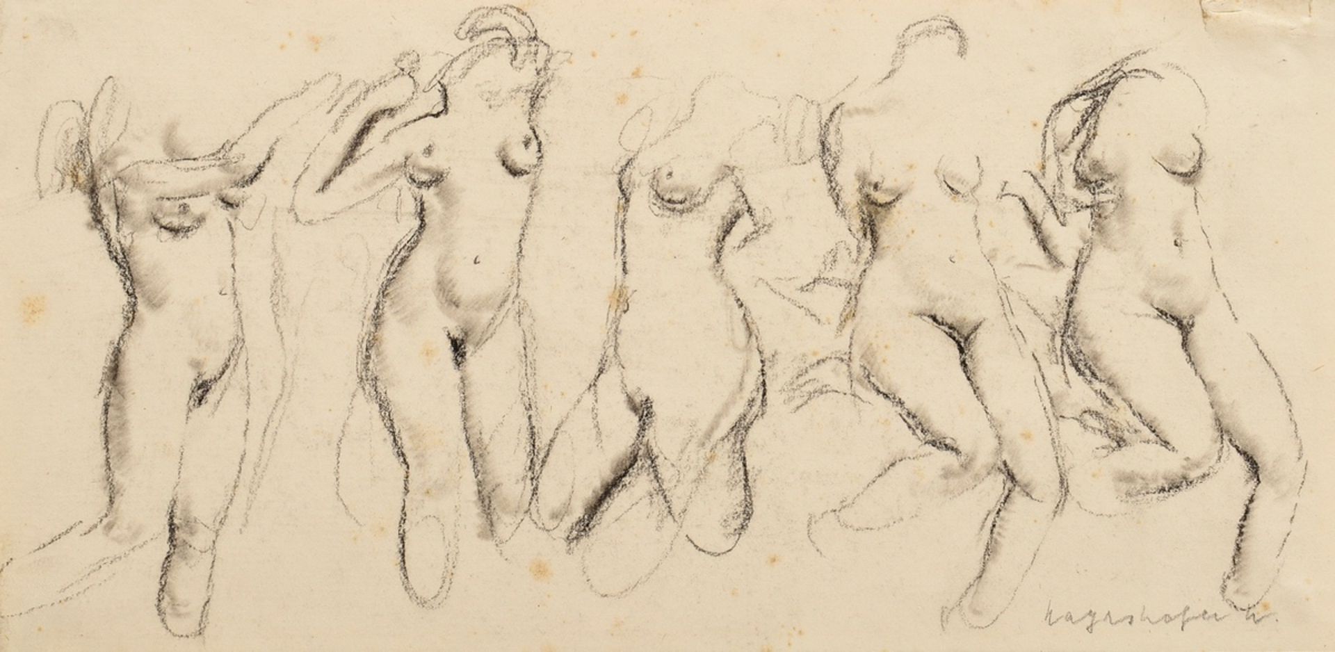 17 Mayershofer, Max (1875-1950) "Female nude drawings", charcoal, each sign., each mounted in passe - Image 10 of 19