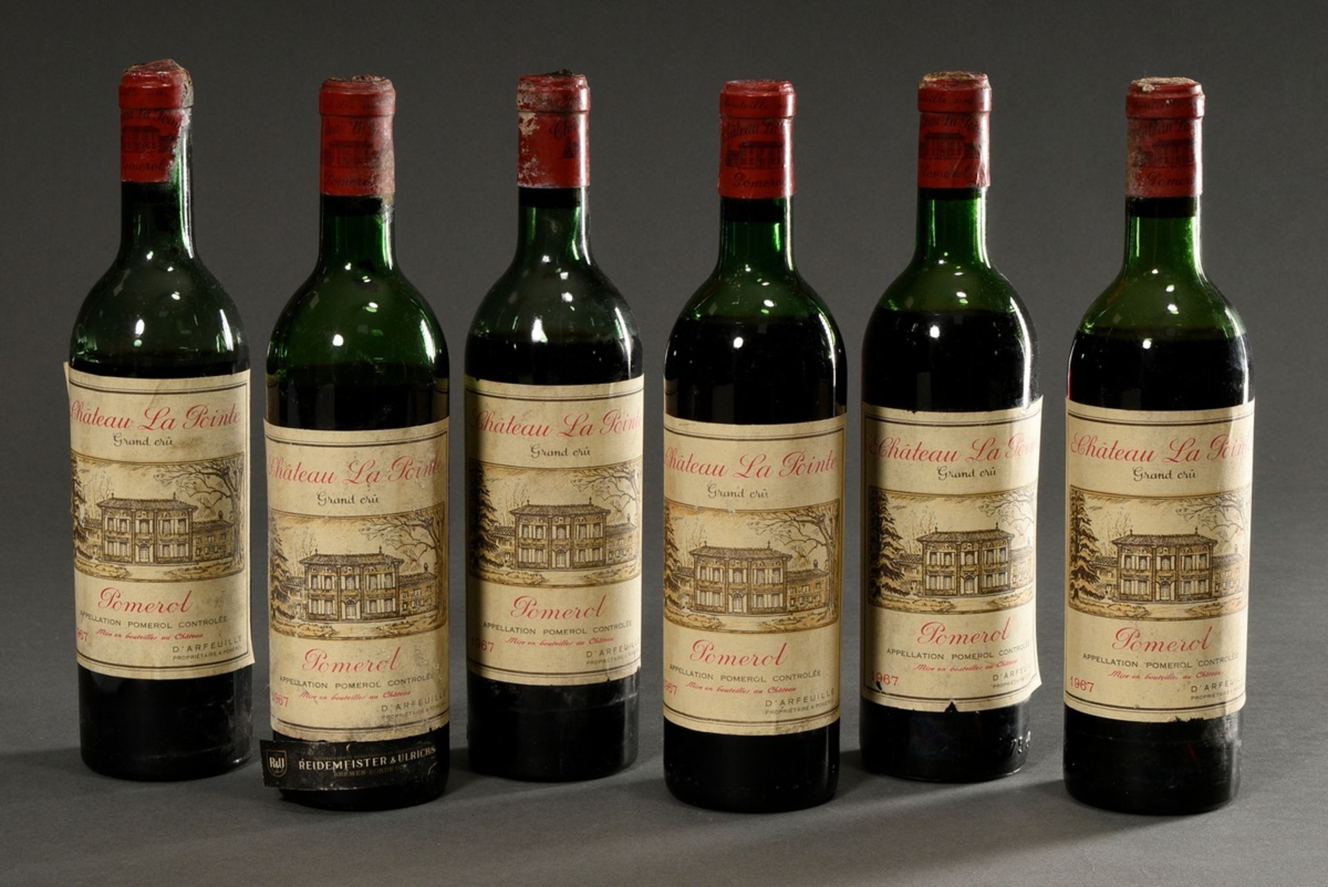 6 Flaschen 1967 Chateau La Pointe grand cru, mebac, Pomerol, Frankreich, Rotwein, 0,75l, durchgehen