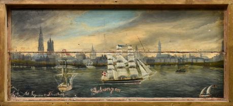 Gregersen, Julius (1860-1953) "Antwerpen" 1881, oil/wood, signed/dated lower left, 30x69cm (w. fram