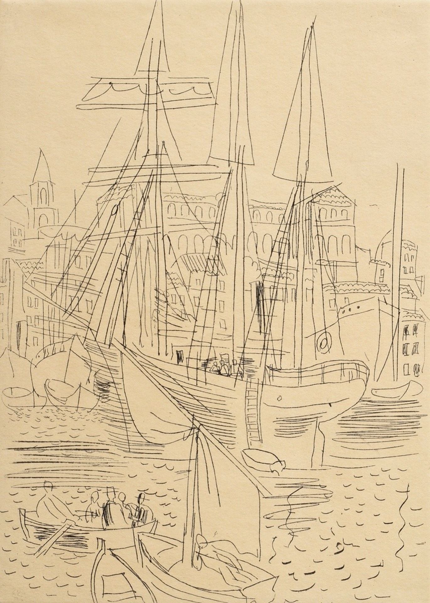 Dufy, Raoul (1877-1953) "Hafenansicht" um 1930, Radierung, aus: "Eugène Montfort. La belle enfant o