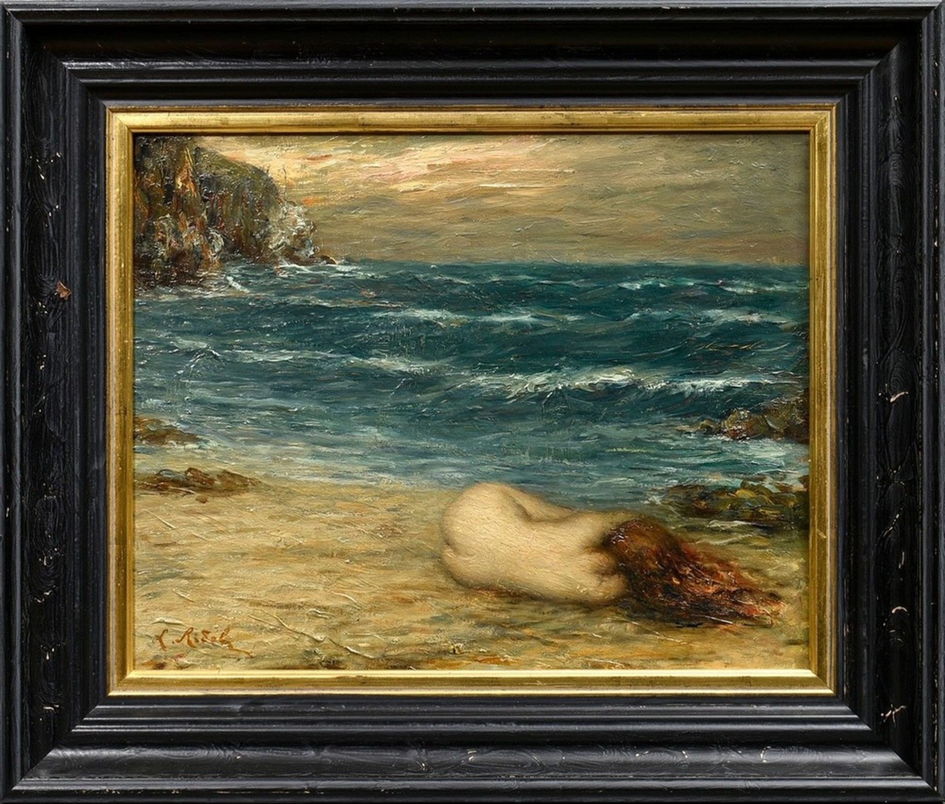 Ridel, Louis Marie Joseph (1866-1937) "Female nude on the beach", oil/wood, sign. l.r., 38x46,5cm ( - Image 2 of 4