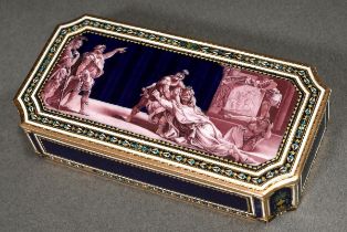 Rectangular snuff box with recessed corners and fine crimson camaieu painting scene "Ancient child 