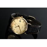 Junghans Gelbgold 585 Armbanduhr, Quartz, Datum, große Sekunde, braunes Krokoarmband mit vergoldete