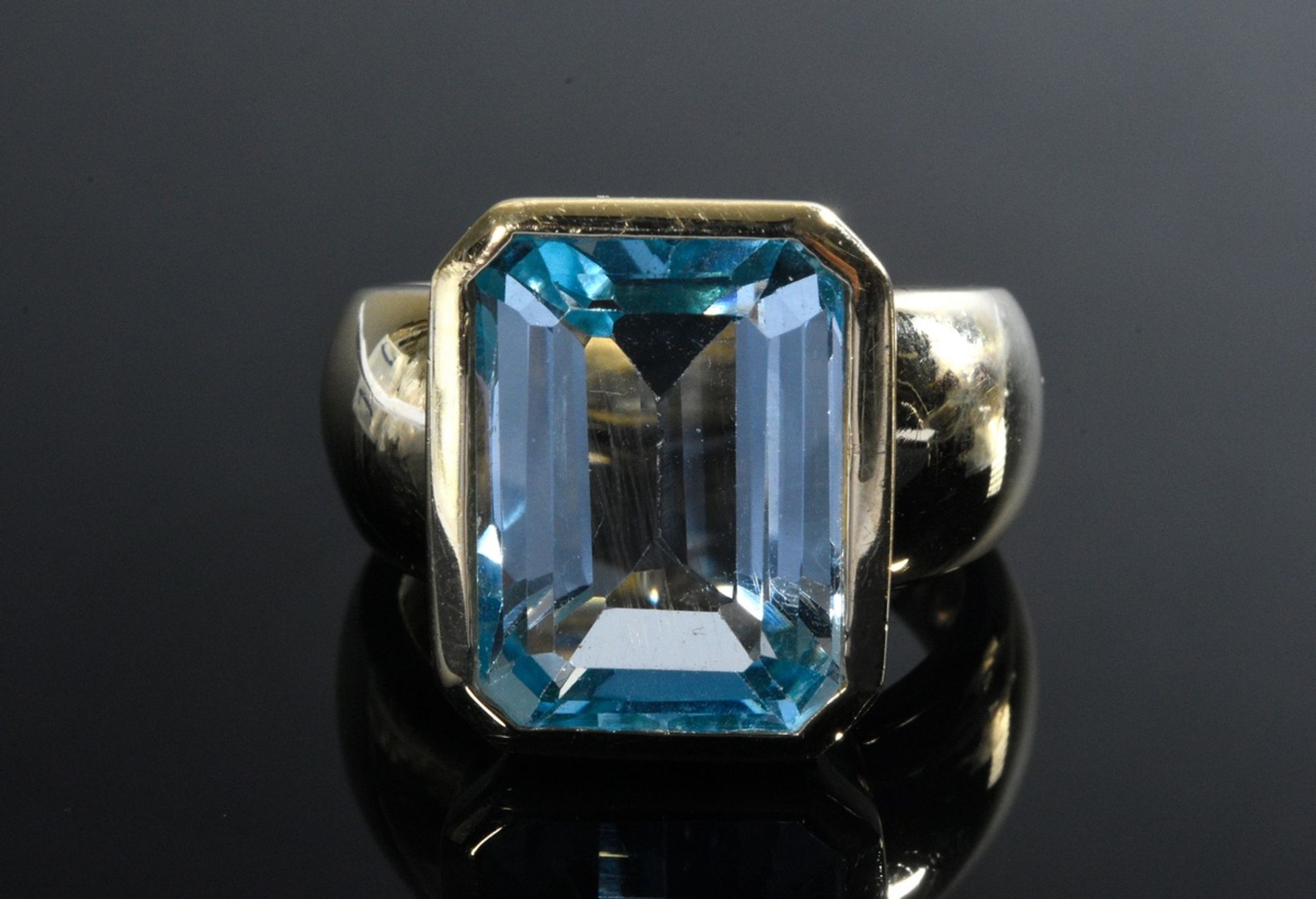 Breiter Gelbgold 585 Ring mit blauem Topas im Baguetteschliff, 10,5g, Gr. 52 - Bild 3 aus 3