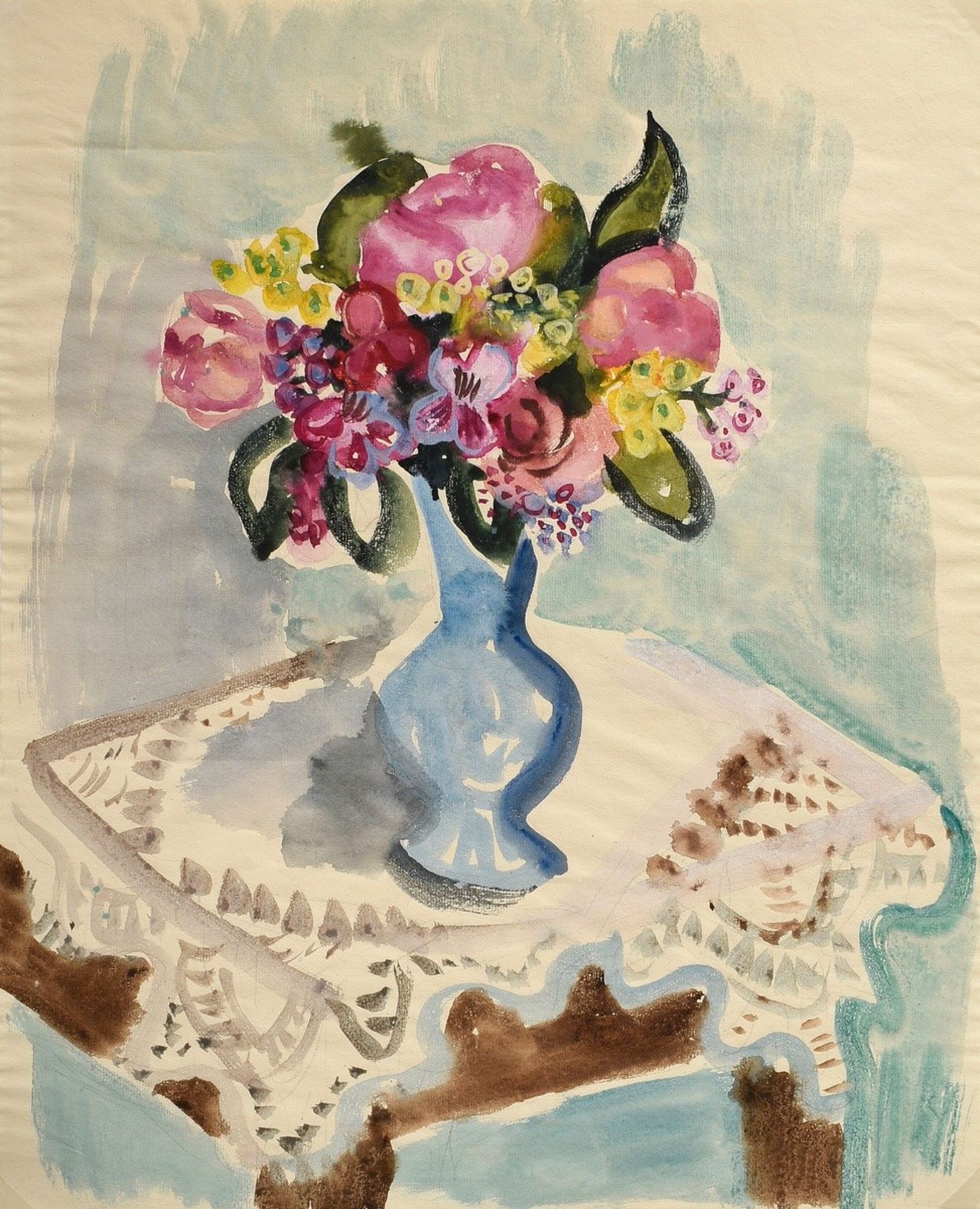 Bargheer, Eduard (1901-1979) "Flower vase on table", watercolour/pencil, 58,7x47,5cm, min. traces o