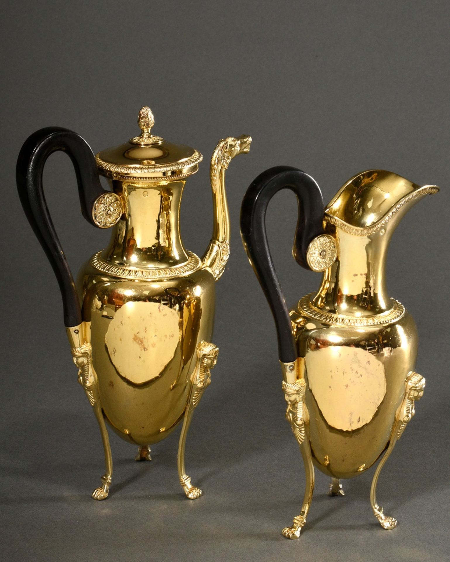 2 various Empire coffee and water jugs in the "Retour d'Egypte" style with ovoid body on high paw f - Image 2 of 12