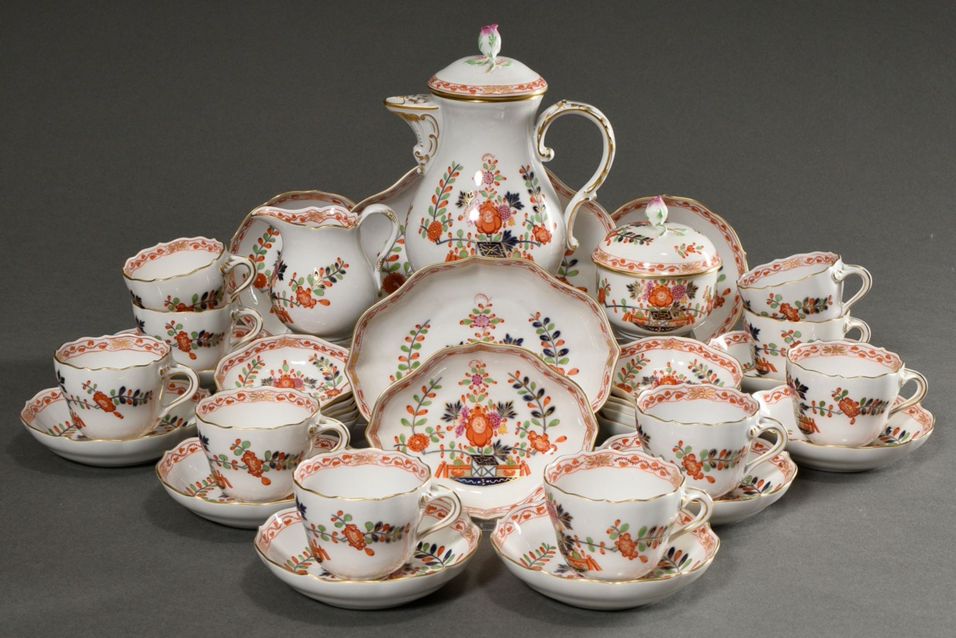26 Pieces Meissen mocha service "Tischchenmuster" with gold staffage for 10 people, 20th c., consis - Image 2 of 6