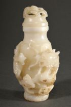 Bright jade lidded vase with sculptural symbols for emperor and empress "Dragon and phoenix" on the