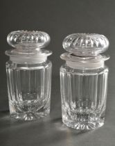 A pair of faceted tea glasses with star-cut lids and bases, c. 1900, h. 15cm, partly bumped