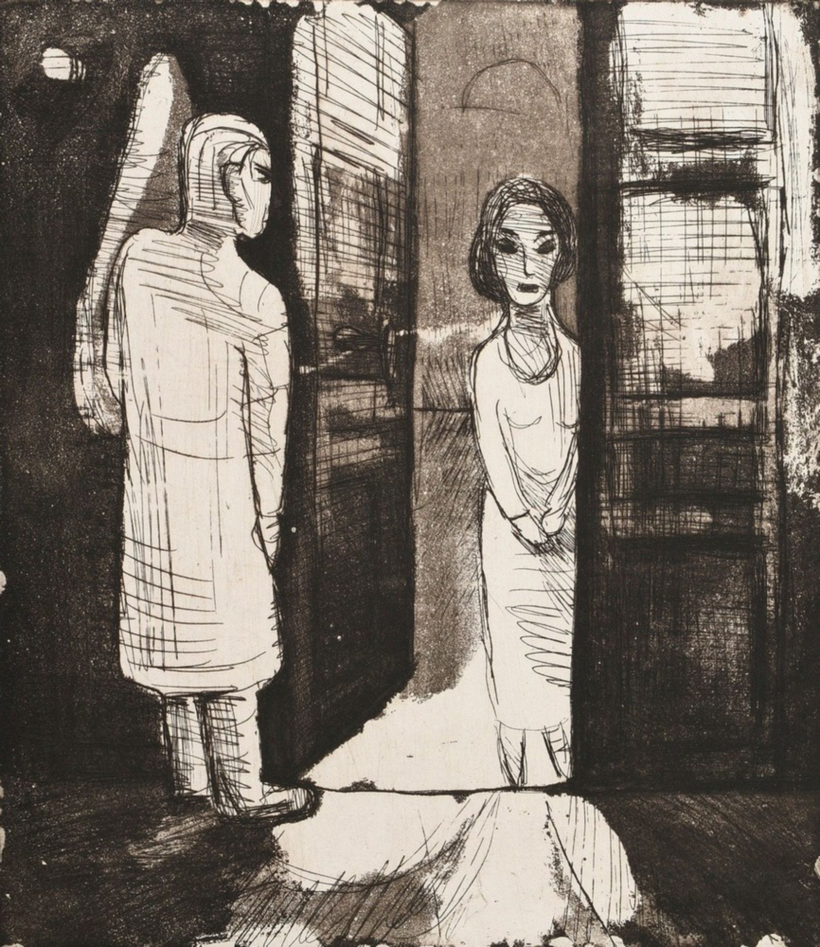 Gotsch, Friedrich Karl (1900-1984) "At the door", etching, 9/20, sign./titl./num. below, PM 24.8x21