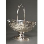 Large oval Empire-style basket with handle, sawn latticework with surrounding floral frieze and app