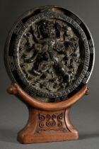 Very large Chinese bronze mirror with tantric guardian deity "Eight-armed figure with three faces a