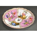 Meissen plate "Lovers" with watteau painting on rosé fond, probably house painting, Ø 23cm, 19th c.