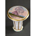 Art Nouveau KPM porcelain cane knob in trumpet shape with round top and polychrome painting "Farmho