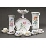 11 Pieces Meissen mocha service "Streublümchen" with gold rim, partly "Brandenstein" relief, after 