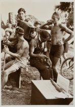Schorer, Joseph (1894-1946) "Beach Party Blankenese", photograph, mounted on cardboard, labelled, v