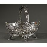 Offering bowl with handle and faceted glass insert, richly perforated "Putti with flower garlands",