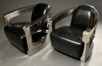 Pair of aviator armchairs "Model Mars" in Art Deco Streamline style, design by Timothy Oulton, poli