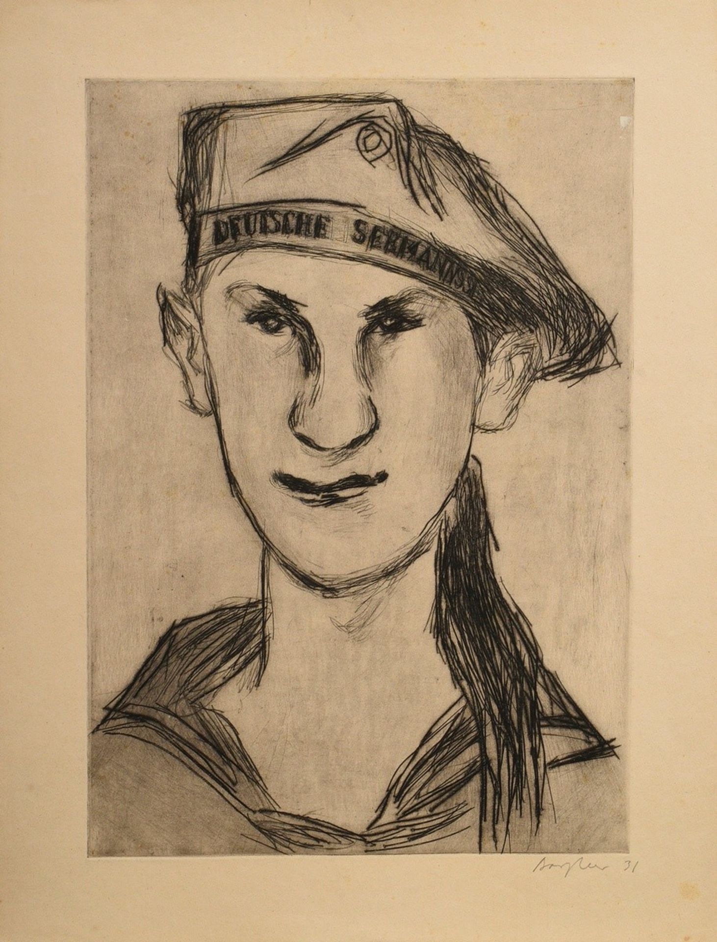 3 Bargheer, Eduard (1901-1979) "Herren-Portraits" (2 Matrosen und Selbst?) 1931/1934/1935, Radierun - Bild 2 aus 7