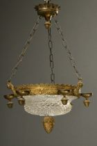 Deckenlampe im Empire Stil mit geschliffener Kristall Kuppel in schwerer Bronze Montierung mit 6 Ke