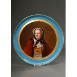 Large round Sevres tray with flawless portrait painting "Marie Leizinska" in an etched gold frame o