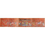 Chinesischer Seiden Wandbehang mit detailreicher Flachstickerei in polychromen Seiden- sowie Goldfä