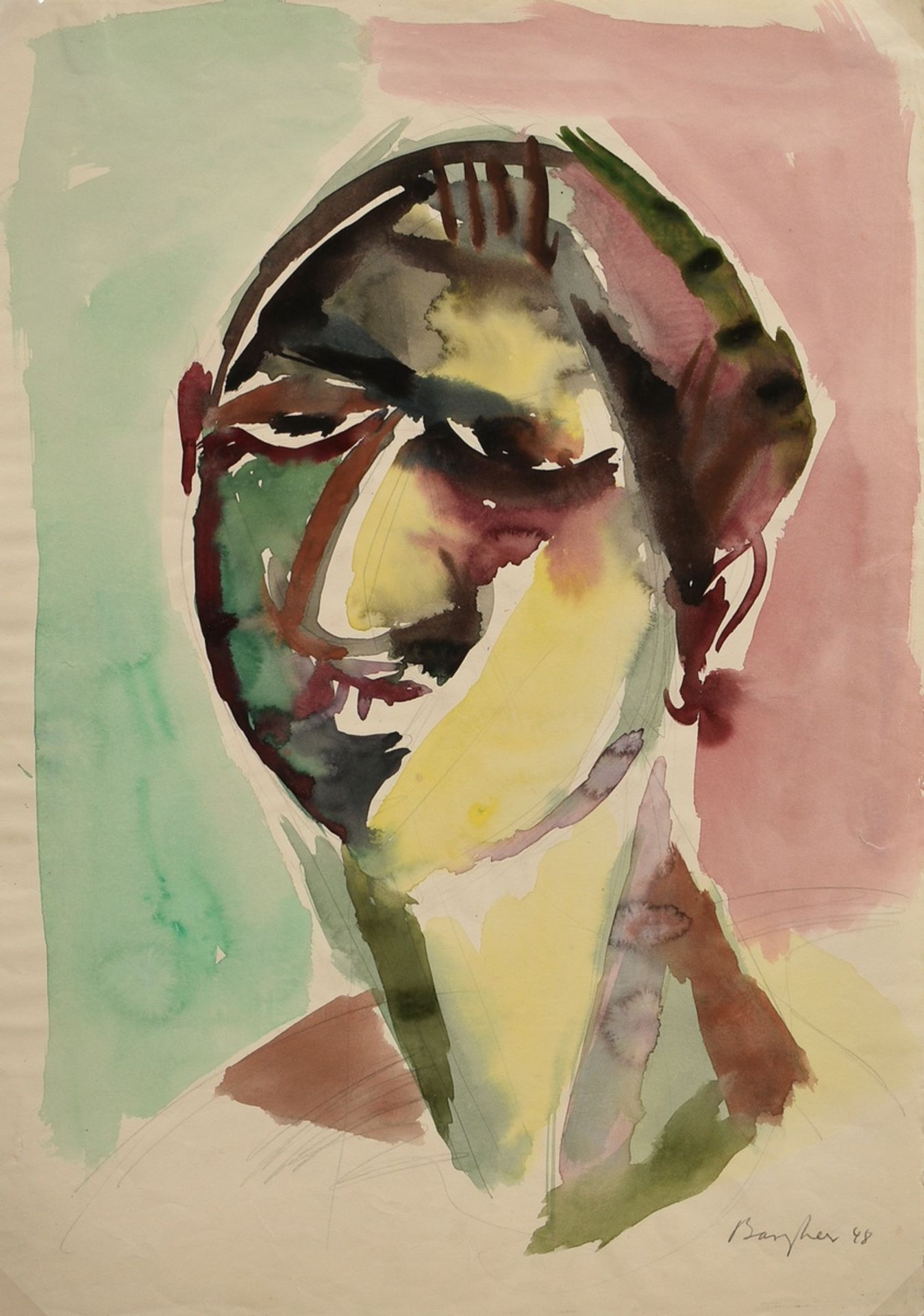Bargheer, Eduard (1901-1979) "Portrait" 1948, watercolour/pencil, sign./dat. lower right, 49.8x34.8