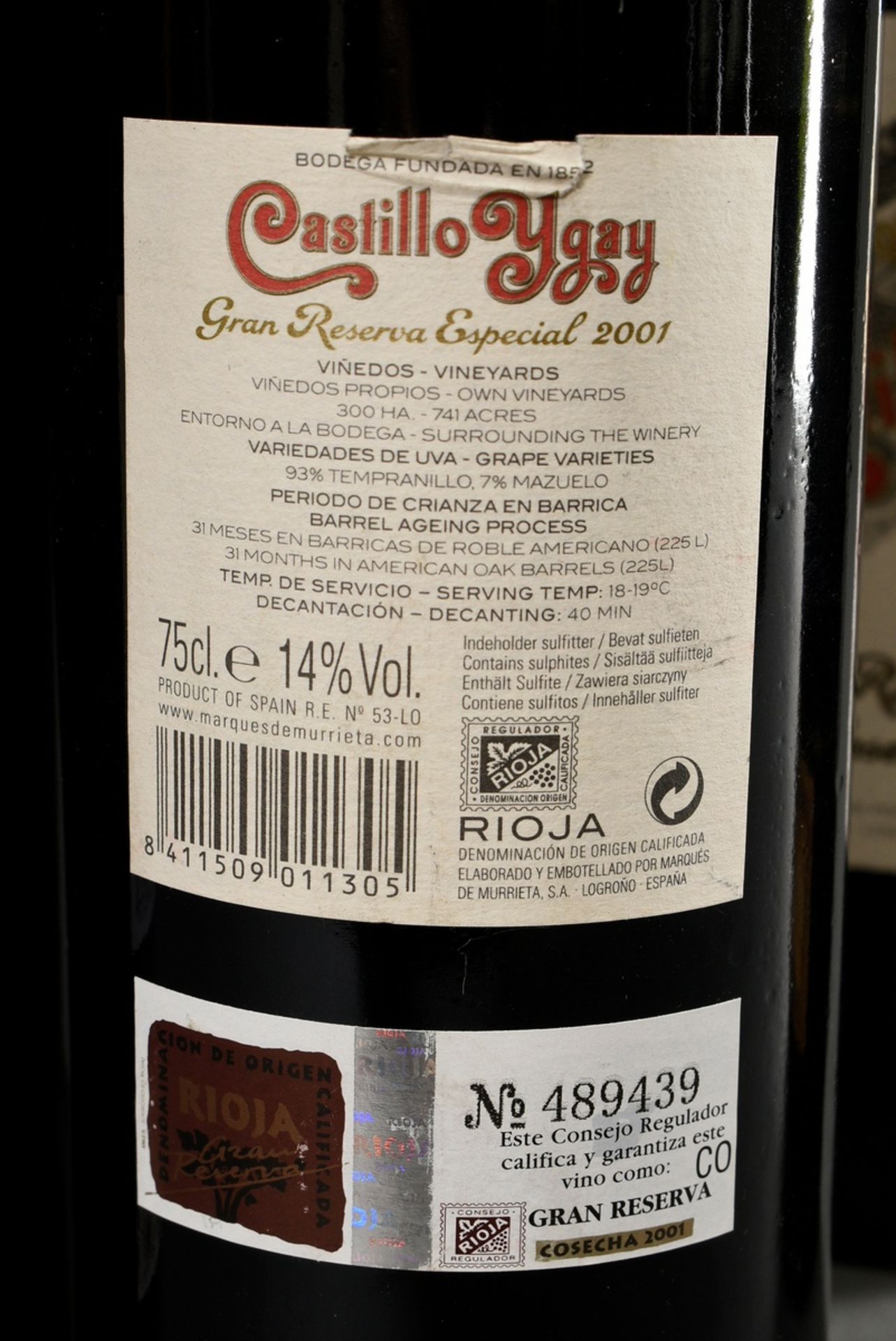 5 Flaschen: 1x 2001, 1x 2004 Castillo Ygay, Marques de Murieta, Rioja, Gran Reserva Especial und 3x - Bild 6 aus 8