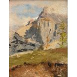 Unbekannter Künstler um 1900 "Matterhorn", Öl/Leinwand auf Malpappe kaschiert, getreppter, vergolde