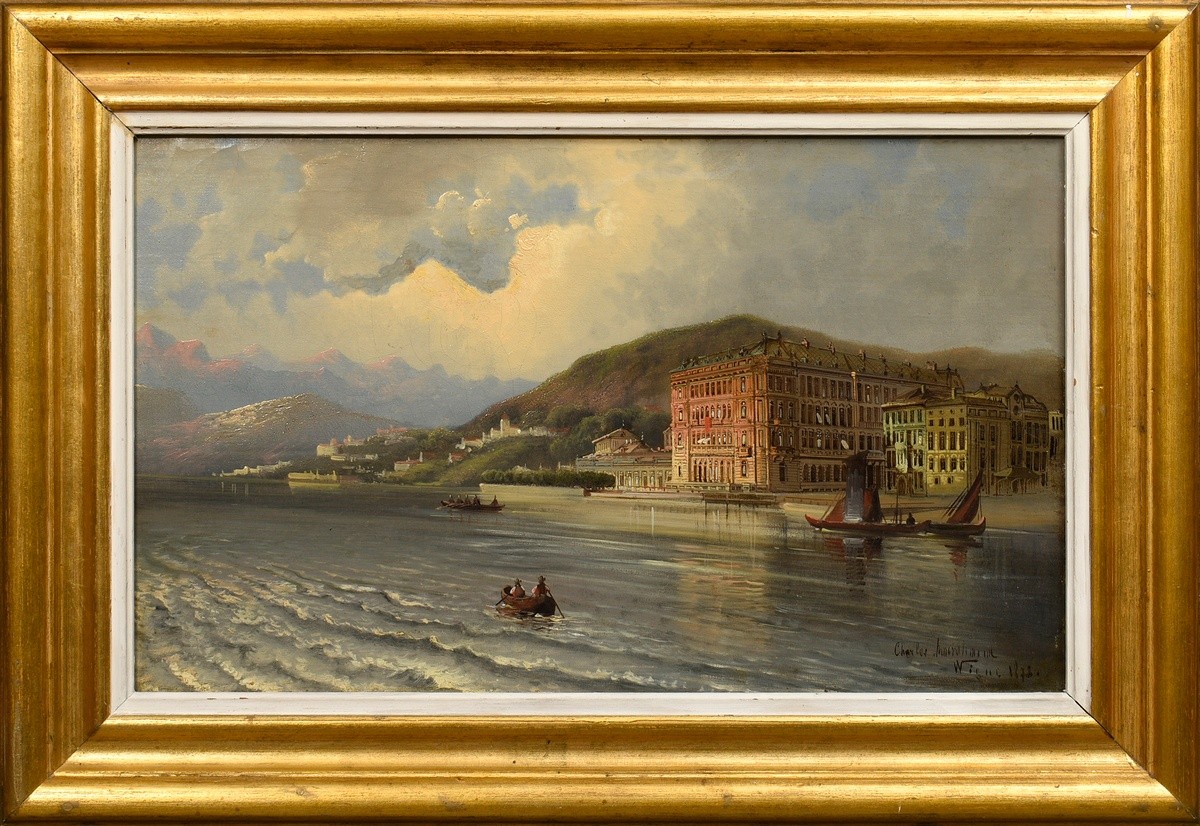 Unknown 19th c. artist (Charles ?) "Palace on the Adriatic" 1878, oil/wood, b.r. illegible sign/dat - Image 2 of 5