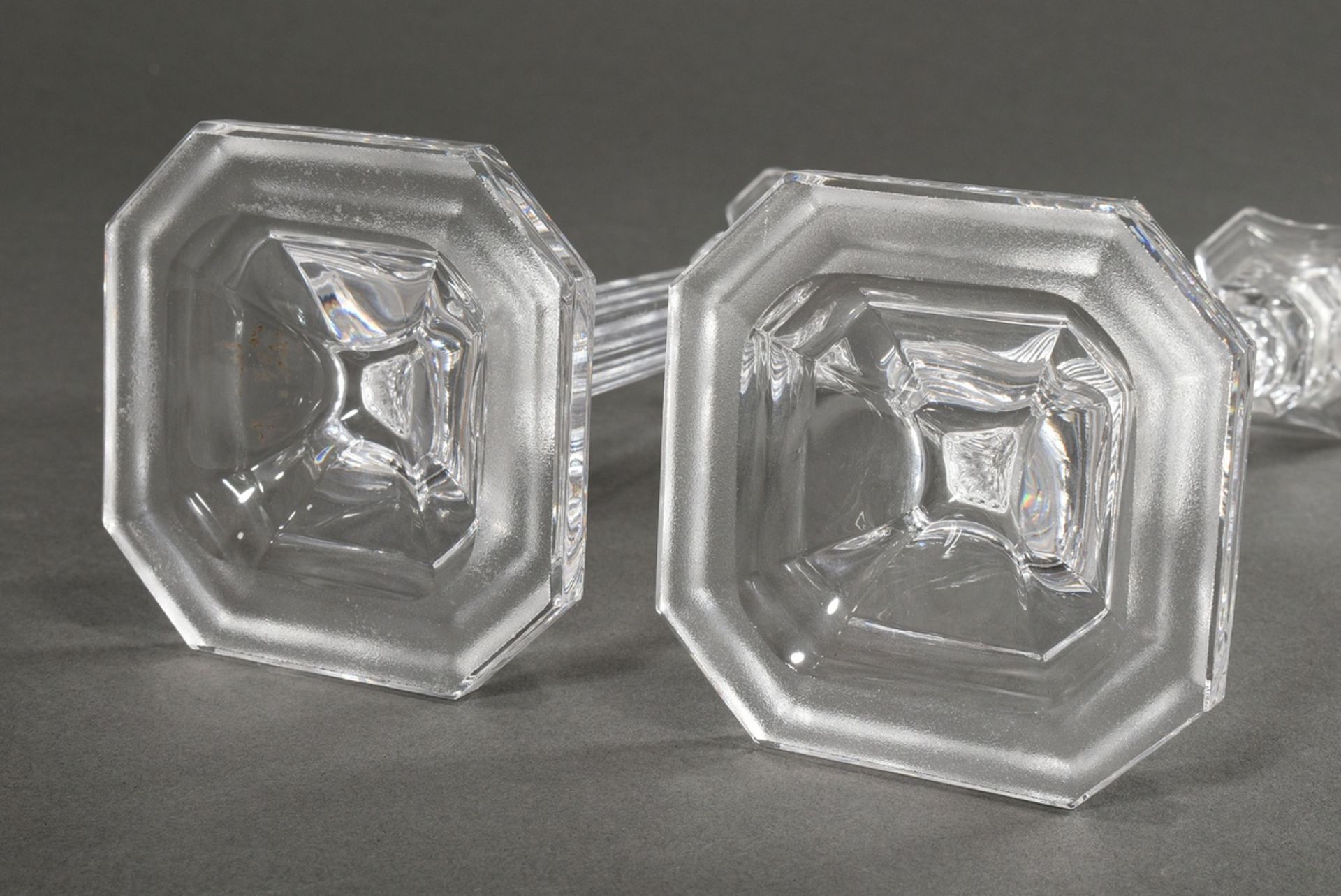 Pair of crystal column candlesticks on square feet, 20th c., h. 23cm - Image 3 of 3