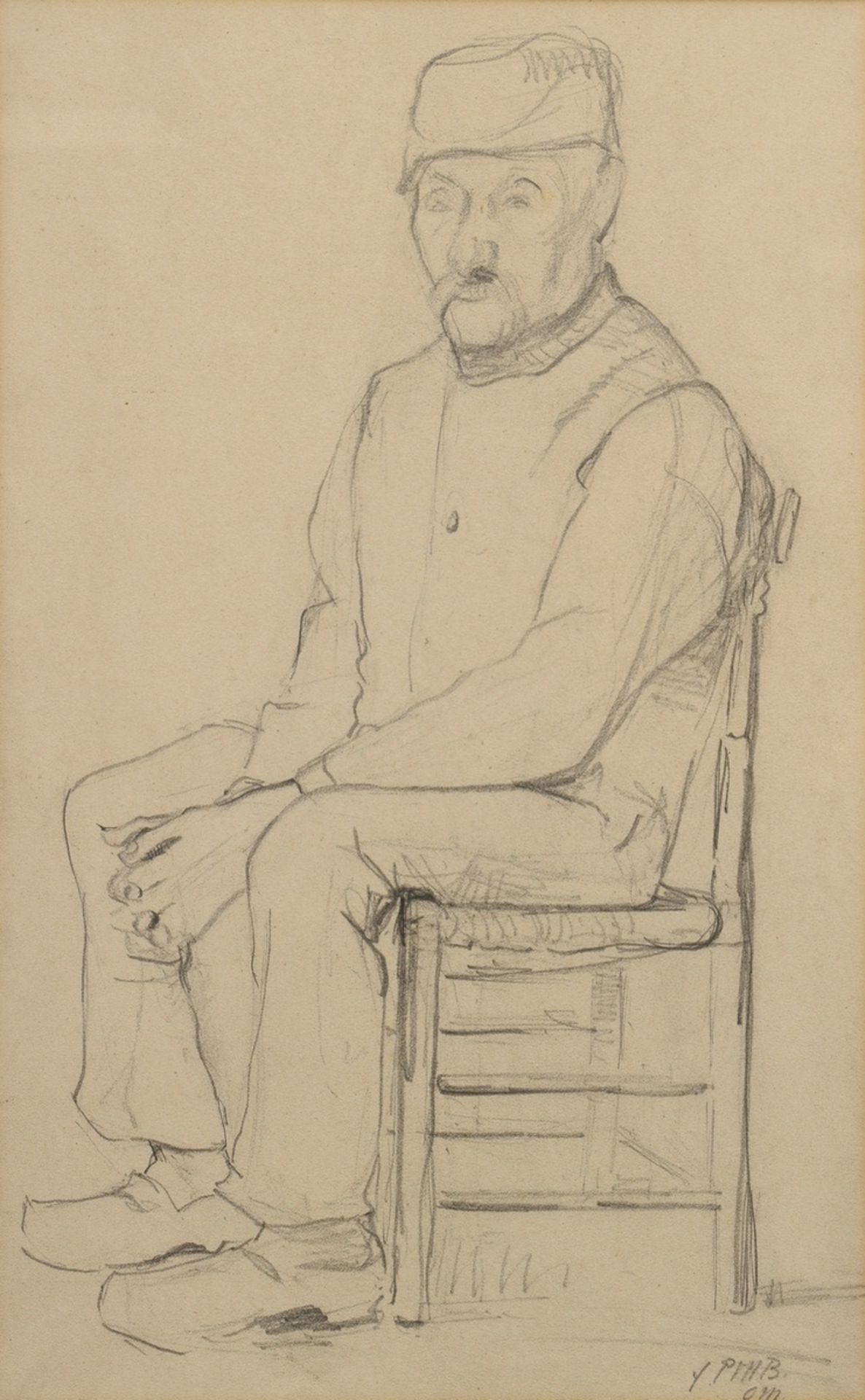 Modersohn-Becker, Paula (1876-1907) "Sitting old man", verso "Three girls' heads", pencil, b.r. mon