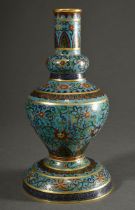 Cloisonné "Holy Water" vase with fire-gilt bronze rims and rich floral decoration on a turquoise gr