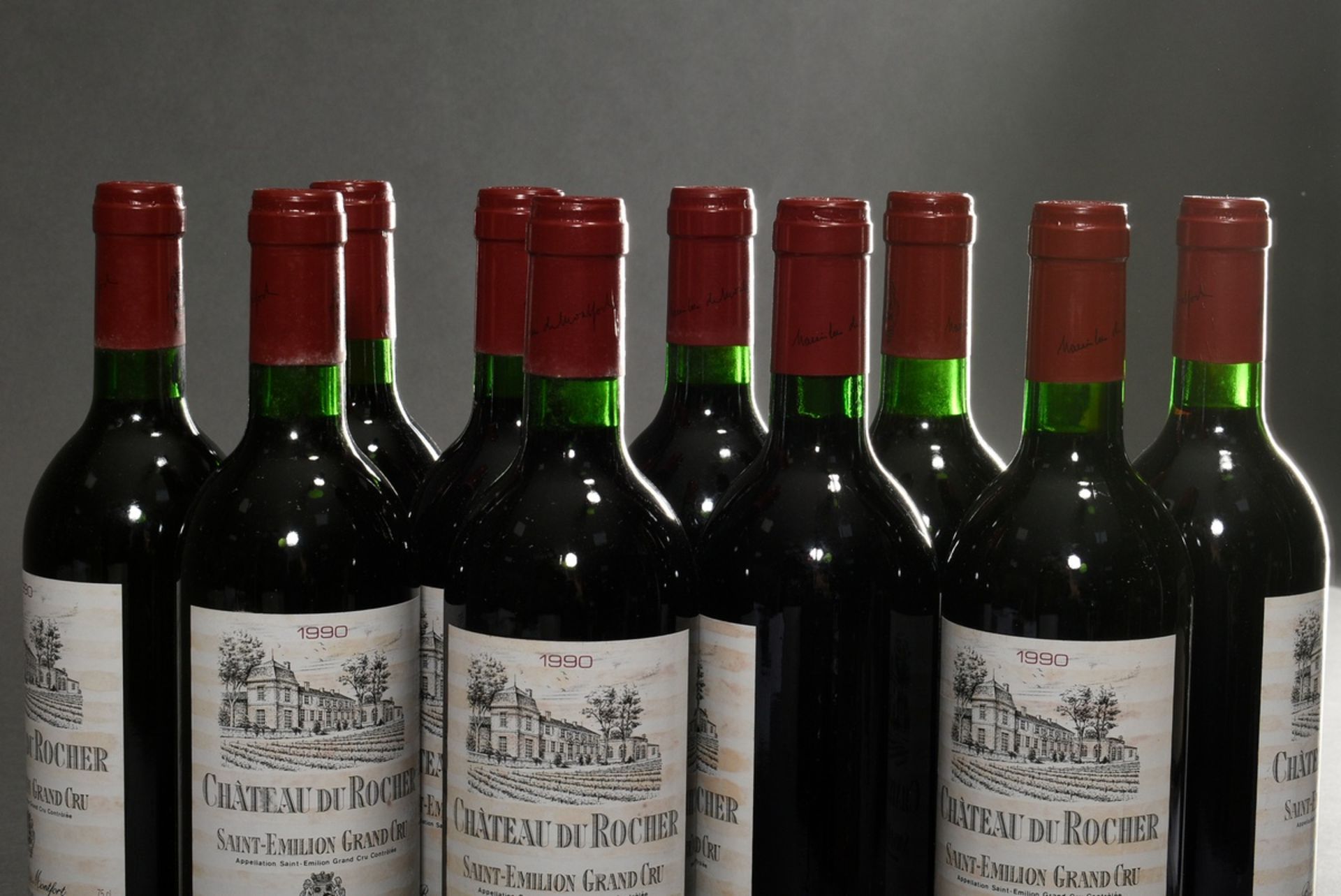 10 Flaschen 1990 Chateau de Rocher, Saint Emilion Grand Cru, Rotwein, Frankreich, 0,75l, hs-in, Eti - Bild 3 aus 4