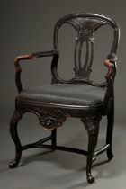 Black coloured armchair in baroque façon, h. 49/97.5cm