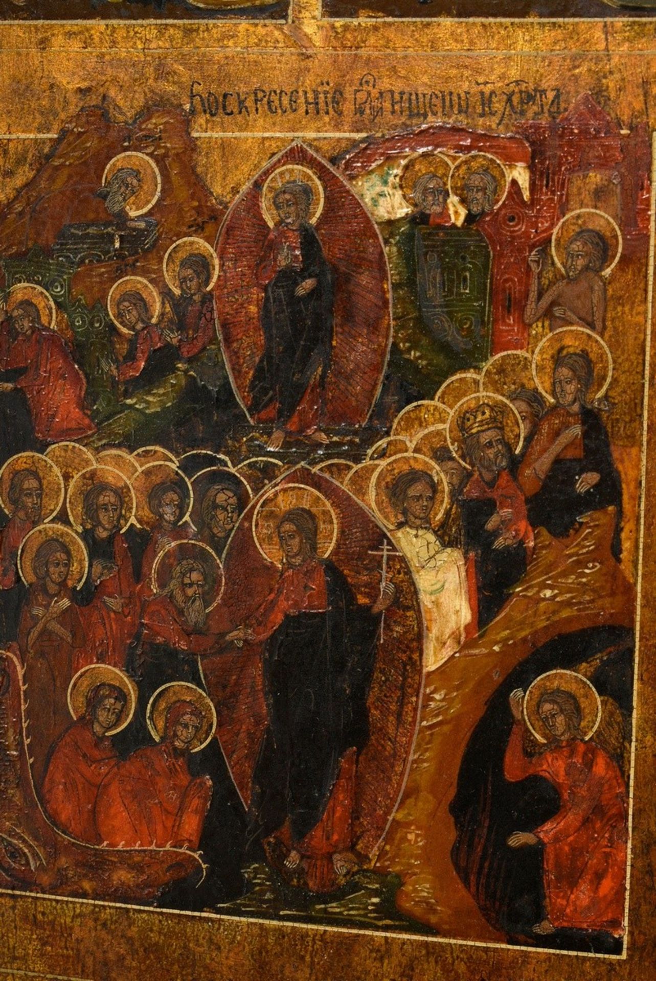 Zentralrussische Festtagsikone "Ostergeschehen, Höllenfahrt und Auferstehung Christi" im Mittelfeld - Bild 2 aus 8