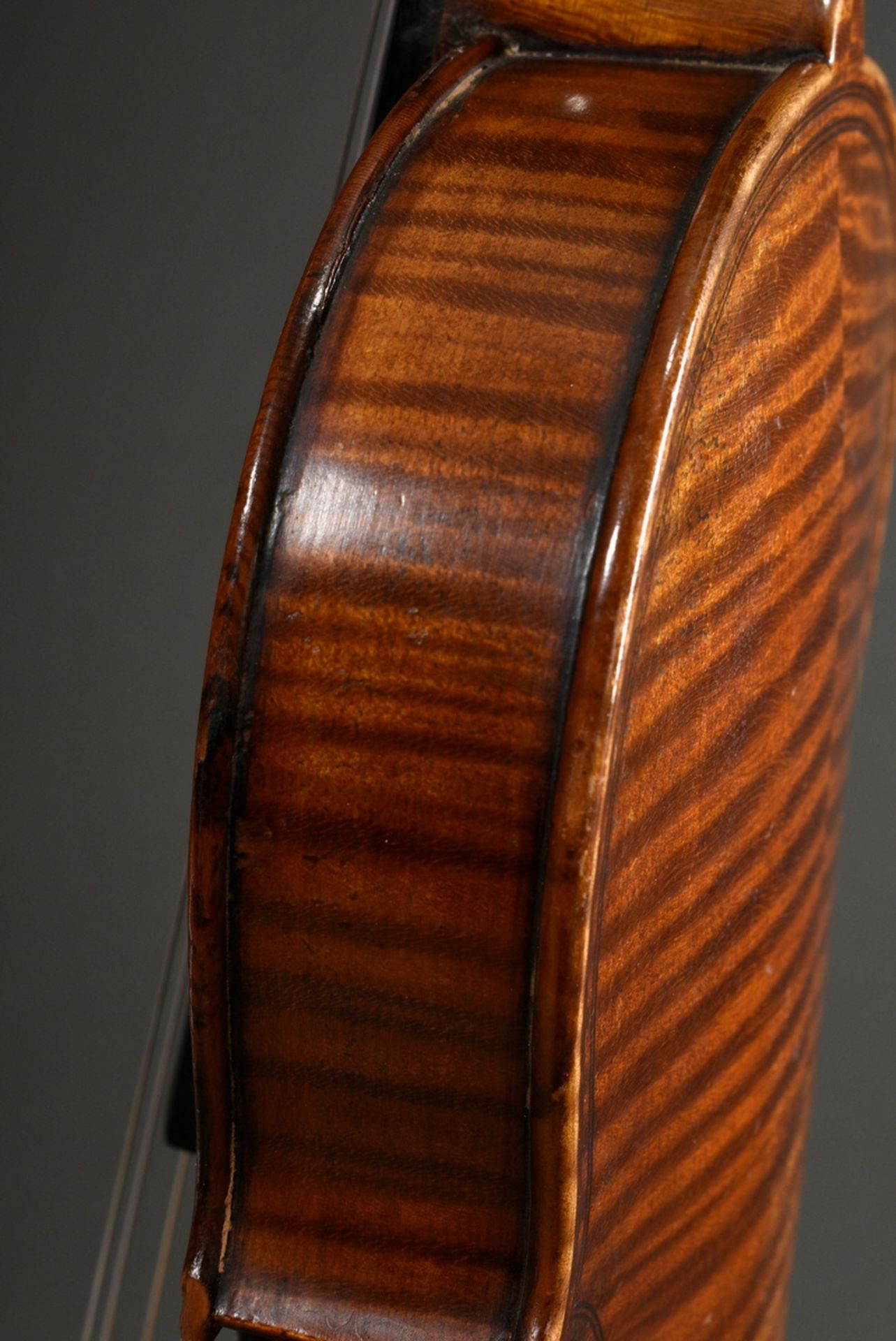Elegant violin after Maggini, German 19th c., fine-grained spruce top, two-piece beautifully flamed - Image 8 of 16
