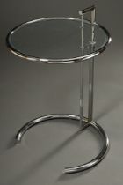 Side table "E 1027", design by Eileen Gray in 1925, tubular steel and glass, height-adjustable (h. 