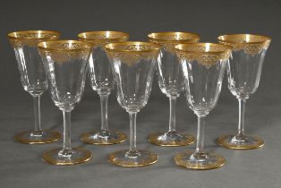 7 glasses with ornamental gold rim in Saint Louis style, h. 17.5cm